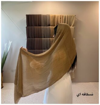 شال پلیسه زنانه تافته رنگ تنالیته قهوه ای با رنگ های کرم ، اسپرسو ، عسلی ، دارچینی و ... بسیار سبک و بدون سر خوردن - شال پلیسه نسکافه ای خاص
