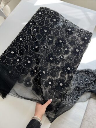 پارچه گل برجسته مشکی